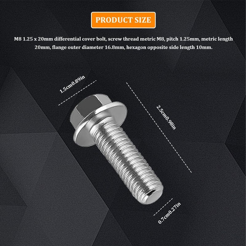 Tecledsn 14PCS Differential Cover Bolt, Valve Cover Bolts, M8 1.25 × 20mm Stainless Steel Auto Bolt Kit, Car Accessories Rear Ends Metric Threads Hex Head Flange Screw Set Replacement for Most Cars - Image 2
